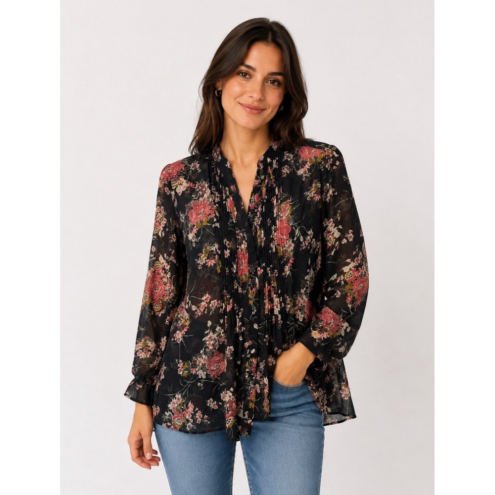 Style & Co  Women's Top‎ Size 2X Black Sheer Floral Print Boho